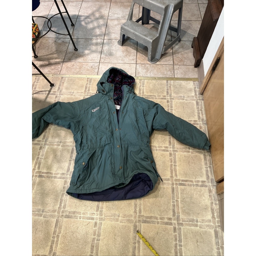 Vtg  90's Columbia Parka Women's Jacket Green Synchilla‎ Lining Multi Color L